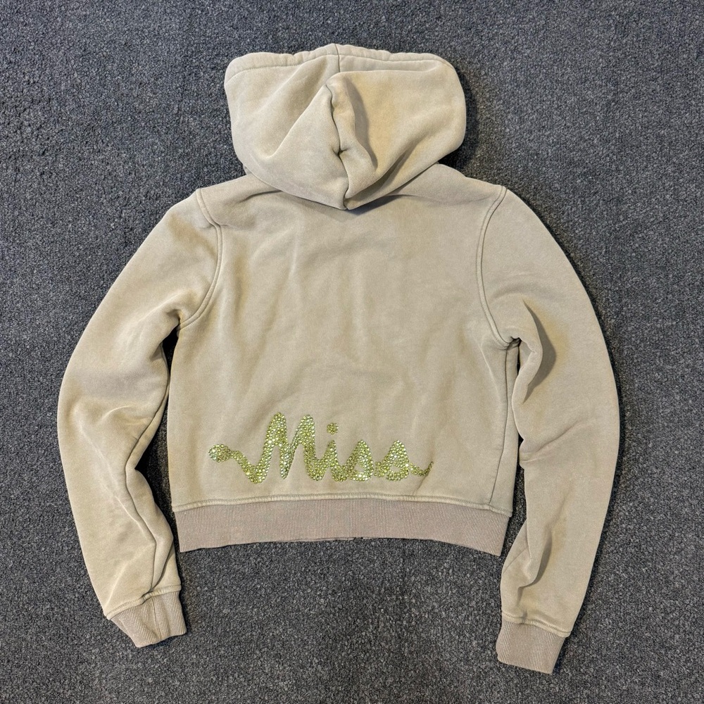 Miss Me Cropped Zip-Up Hoodie w Rhinestone Logo Size M